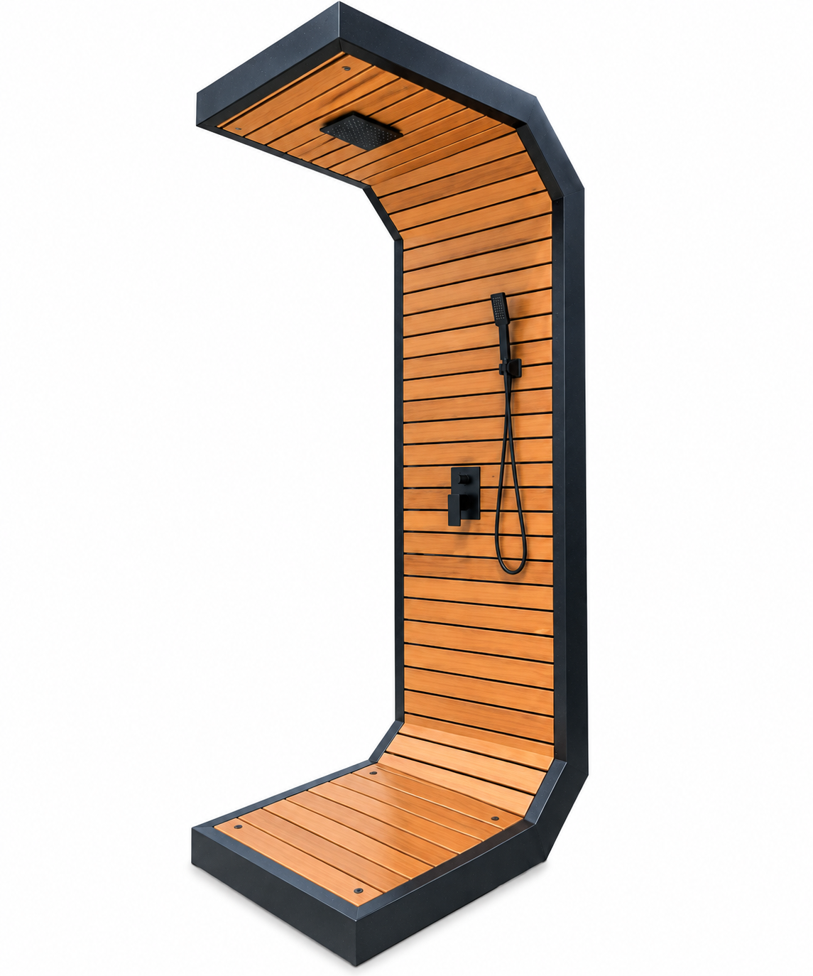 Nordic QUBE Outdoor Shower – Wood, Steel & LED Lighting